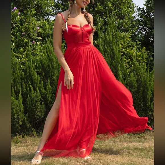 Luxe mesh satin party formal dress - Picture 6 of 6